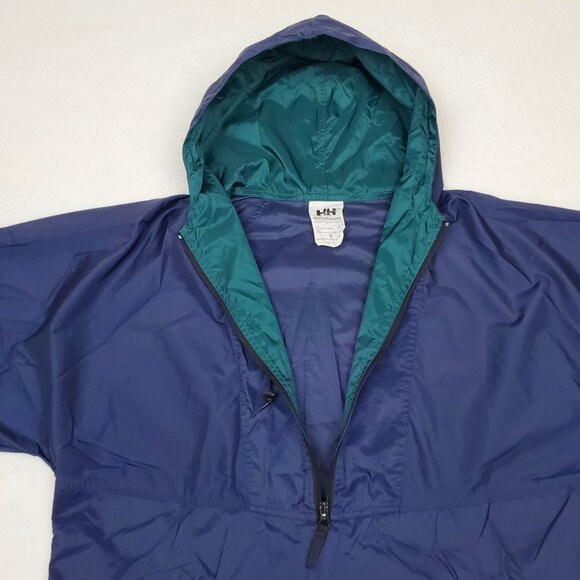 HELLY HANSEN Mens Size M Blue Vintage Hooded Rain Jacket Coat Windbreaker Poncho - Picture 5 of 9